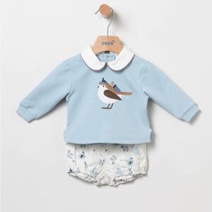 Toddler Blue Bird Appliqué Matching Set